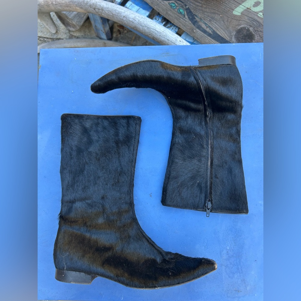 Vintage Mod Black Fur Mid-Calf Beatle Boots